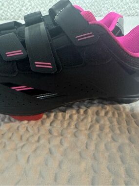Women's Black Athletic Cycling Shoe with Pink Accents